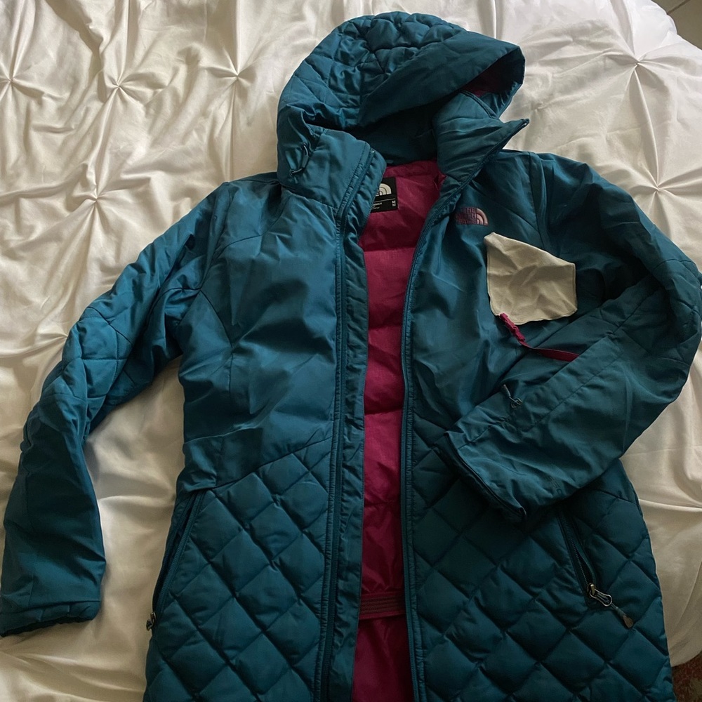 The North Face jacket. Teal and pink. Size M